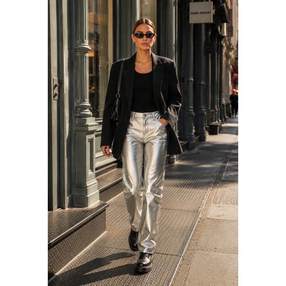 Abercrombie & Fitch 12 Curve Love 90s Relaxed High Rise Straight Silver Pants